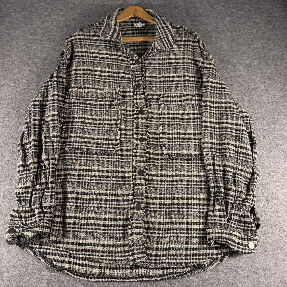 POL Shacket Women's Size M Boho Raw Hem Twill Fraying Pockets Oversized Boho